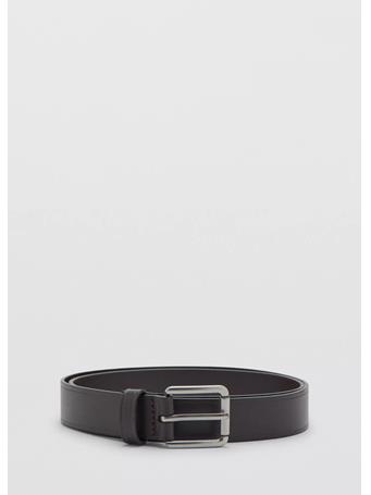 MANGO - Leather Belt With Square Buckle OLIVE