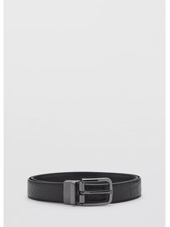 MANGO - Croc-effect Leather Belt BLACK