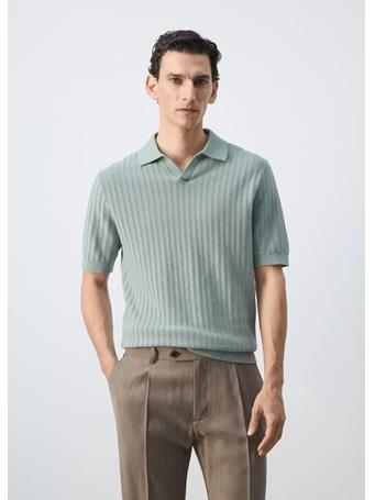 MANGO - 100% Cotton Knitted Polo Structure GREEN