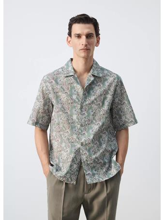 MANGO - 100% Cotton Bowling-collar Shirt GREEN
