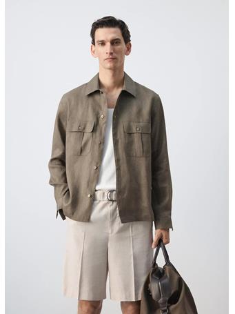 MANGO - Regular-fit 100% Linen Overshirt GREY