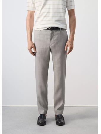 MANGO - Slim-fit 100% Linen Trousers GREY