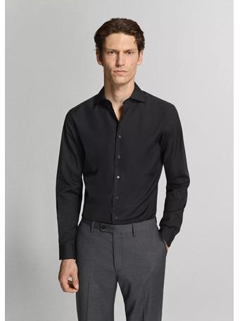 MANGO - Slim-fit Cotton Poplin Suit Shirt BLACK