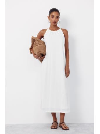 CORTEFIEL - Halter Dress with Floral Crochet Ribbon WHITE