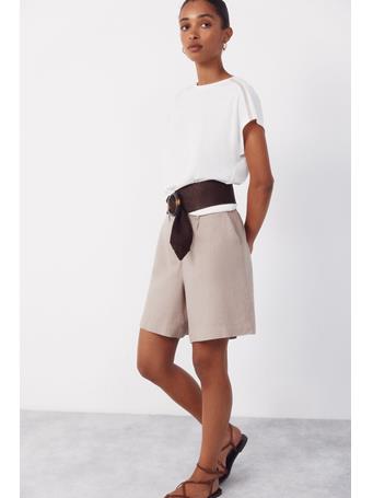 CORTEFIEL - Plain Linen Bermuda Shorts BEIGE/CAMEL