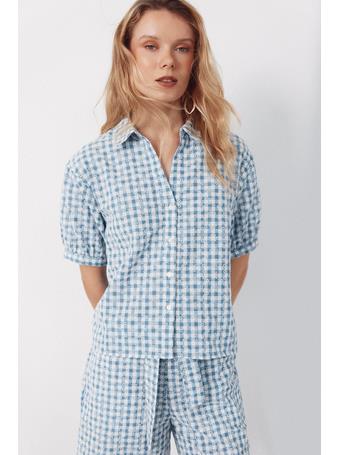 CORTEFIEL - Embroidered Gingham Blouse BLUE PRINT