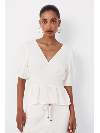 CORTEFIEL - White V-neck Blouse IVORY