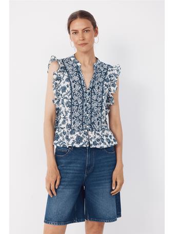 CORTEFIEL - Ruffled Blouse BLUE PRINT