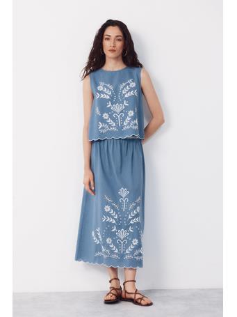 CORTEFIEL - Embroidered Top MEDIUM BLUE