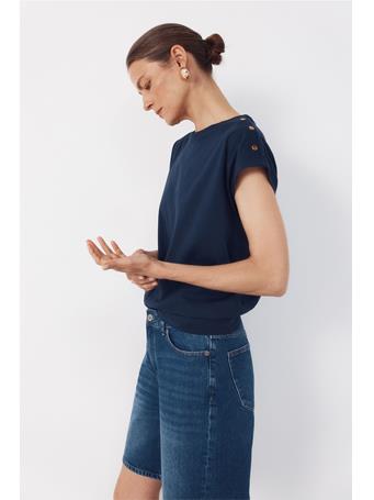 CORTEFIEL - Basic T-shirt with Gold Buttons NAVY