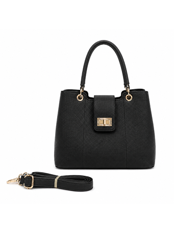 DS HANDBAGS - 10.75IN Satchel With Fold Over Clasp BLACK