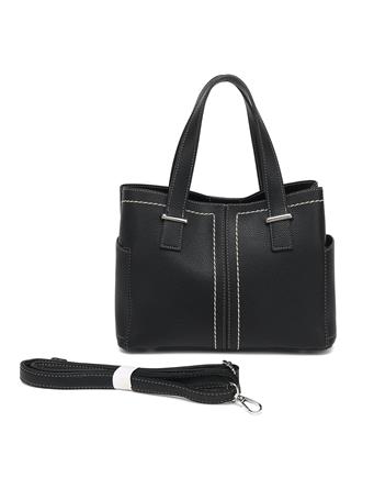 DS HANDBAGS - Triple Compartment Satchel with Crossbody Strap BLACK