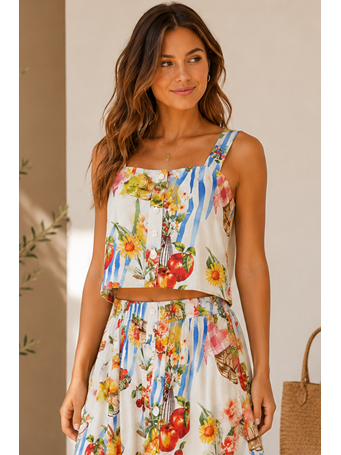 SKIES ARE BLUE - Ivory Multi Melissa Top IVORY MULTI