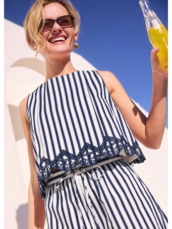 SKIES ARE BLUE - Strolling Seaside Sleeveless Striped Top NAVY WHITE