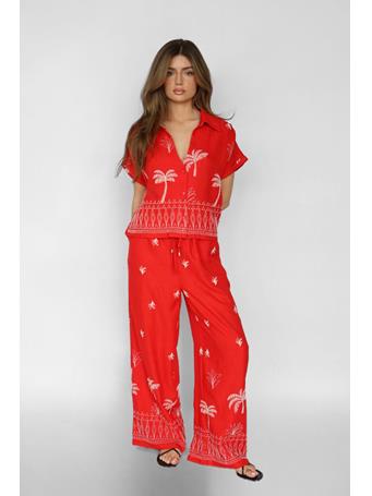SKIES ARE BLUE - Embroidered Wide Leg Pants CORAL