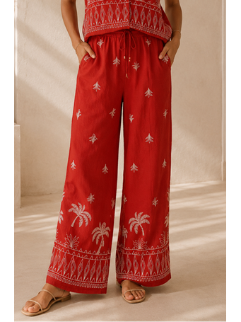 SKIES ARE BLUE - Coral Willa Wide Leg Pants CORAL