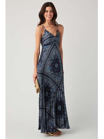 SKIES ARE BLUE - Bandana Pleated Maxi Dress NAVY WHITE