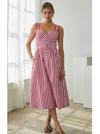 SKIES ARE BLUE - Kimberly Striped Details Midi Dress RED WHITE