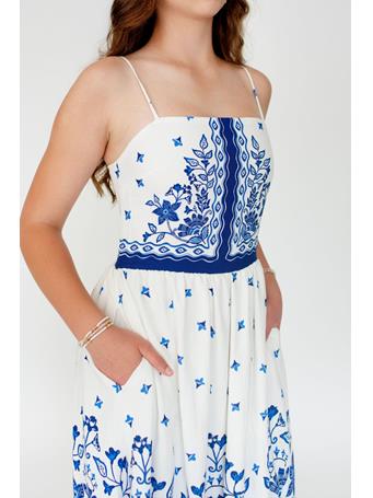 SKIES ARE BLUE - Serene Blue Floral Border Print Maxi Dress WHITE BLUE