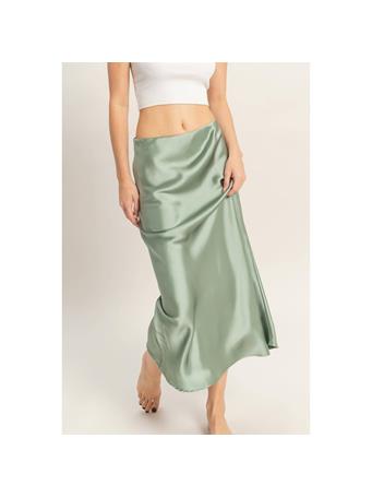 DOUBLE ZERO - Satin Midi Skirt SAGE GREEN