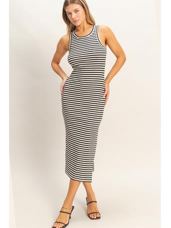HYFIVE - Striped Ribbed Tank Dress BLACK