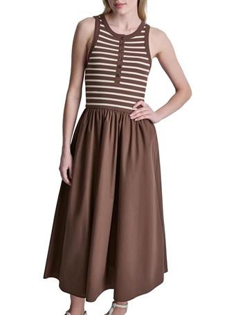DKNY - Rib Henley Tank Maxi Dress HL3 - BLEEKR STRP CHSTNT/EGNG