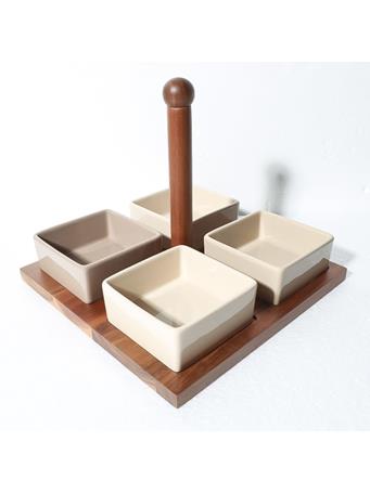 GIBSON HOMEWARES - Elite Gracious Dining Dish w/ Acacia Wood Tray TAUPE