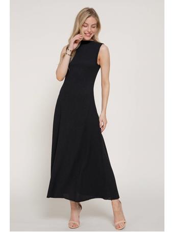 ACTIVE BASIC - Sleeveless Crinkle Knit Full Long Dress BLACK