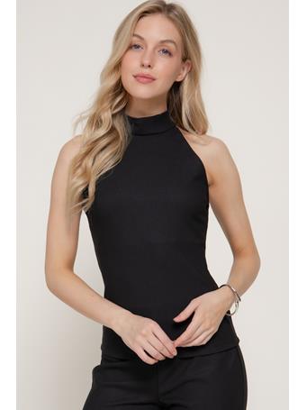 ACTIVE BASIC - Halter Neck Stretch Crepe Knit Top BLACK