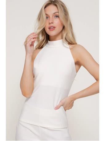 ACTIVE BASIC - Halter Neck Stretch Crepe Knit Top OFF WHITE