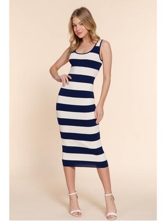 ACTIVE BASIC - Sleeveless Bold Stripe Sweater Midi Dress NAVY/IVORY