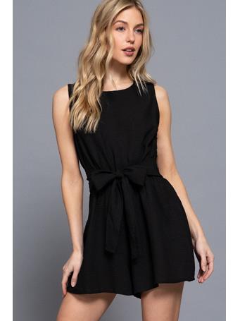 ACTIVE BASIC - Sleeveless Knotted Linen Effect Romper BLACK