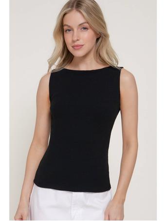 ACTIVE BASIC - Sleeveless Boat Neck Fitted Rib Knit Top BLACK