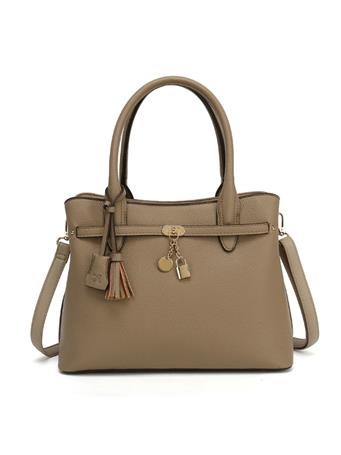 DS HANDBAGS - Belted Satchel With Hang Off TAUPE