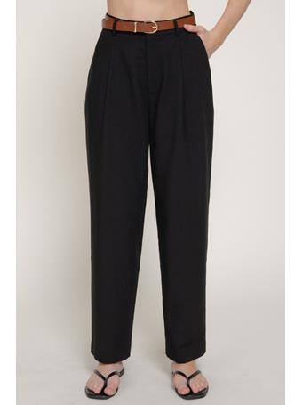 ACTIVE BASIC - Belted Straight Leg Pants BLACK