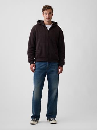 GAP - Relaxed Gap Logo Sherpa-Lined Zip Hoodie TERRA BROWN