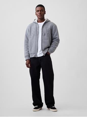 GAP - Relaxed Gap Logo Sherpa-Lined Zip Hoodie B25 GREY HEATHER