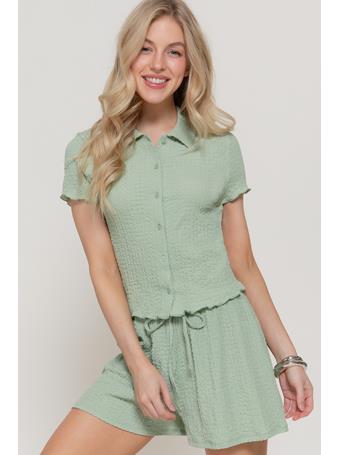 ACTIVE BASIC - Short Sleeve Top & Shorts Crinkle Knit Set SAGE