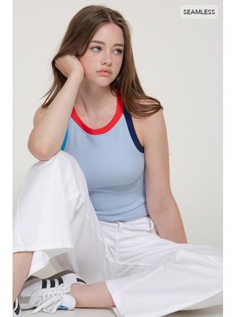 ACTIVE BASIC - Contrast Detail Seamless Tank Top LIGHT BLUE