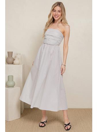 ACTIVE BASIC - Pin Stripe Poplin Tube Midi Dress BEIGE/NAVY