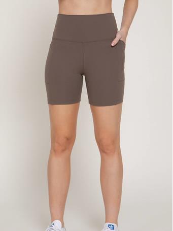 ACTIVE BASIC - Waist Band Workout Bike Shorts COFFEE