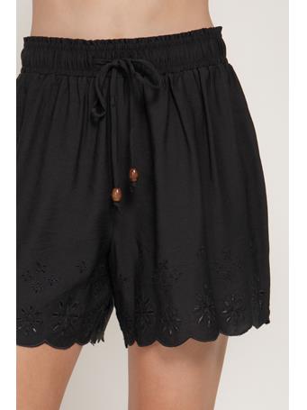 ACTIVE BASIC - Waistband Eyelet Hem Woven Shorts BLACK