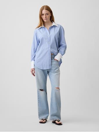 GAP - Poplin Big Shirt LIGHT BLUE STRIPE