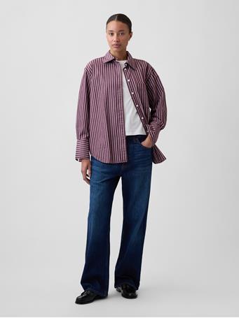 GAP - Poplin Big Shirt BURGUNDY STRIPE