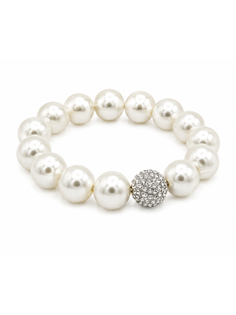 CARA ACCESSORIES - Pearl With a Diamond Ball Bracelet PEARL