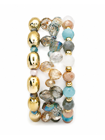 CARA ACCESSORIES - Set of 3 Gold Blue Bead Bracelets GOLD