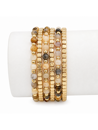 CARA ACCESSORIES - Multi Gold Beige Beads Bracelets BEIGE