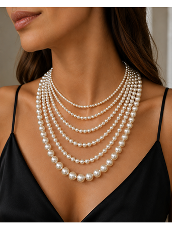 CARA ACCESSORIES - 6 Strand Pearl Necklace PEARL