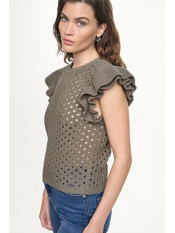 DKNY - Chenille Flutter Sleeve Sweater Top KJ5 - UTILITY GREEN