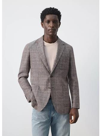 MANGO - Prince Of Wales Check Jacket LT BROWN